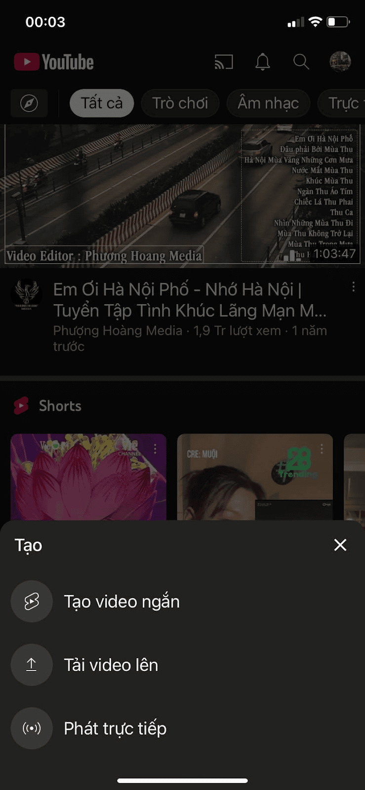 Cách tạo Youtube short